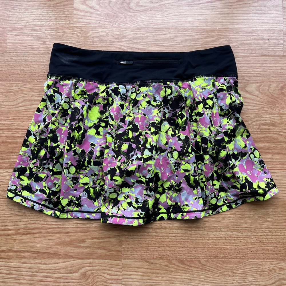 lululemon athletica Black Waist Neon Yellow & Pink Floral Skort